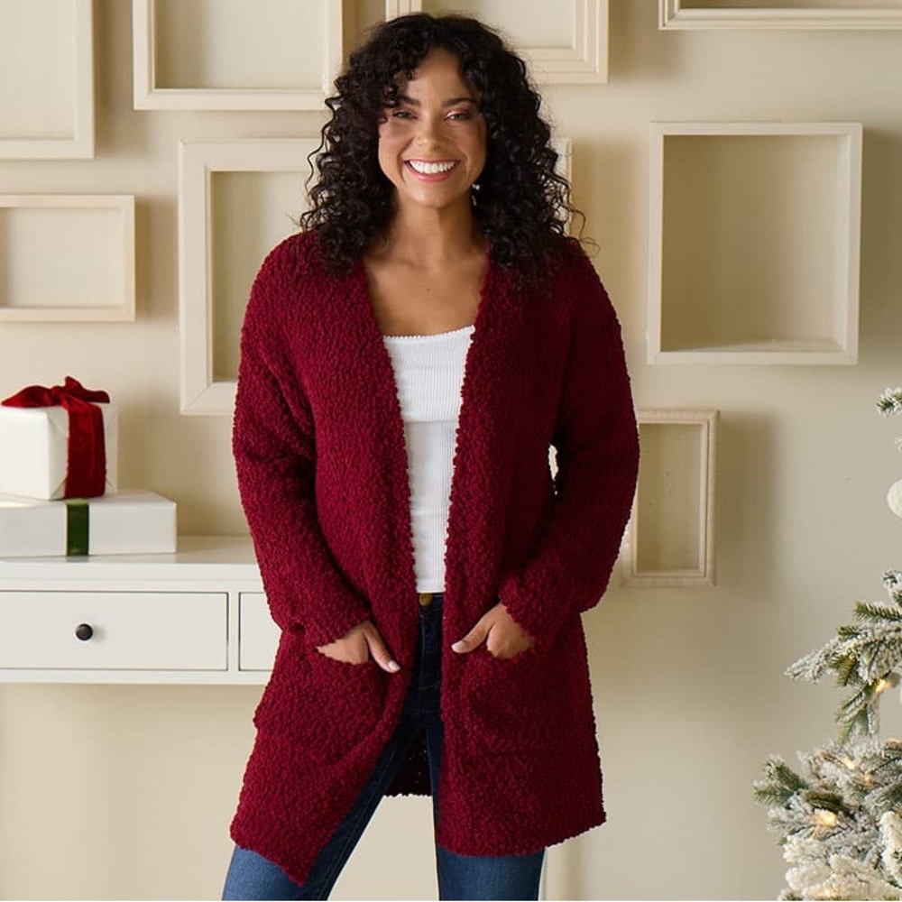 Women's Burgundy Open Front Cardigan Sweater